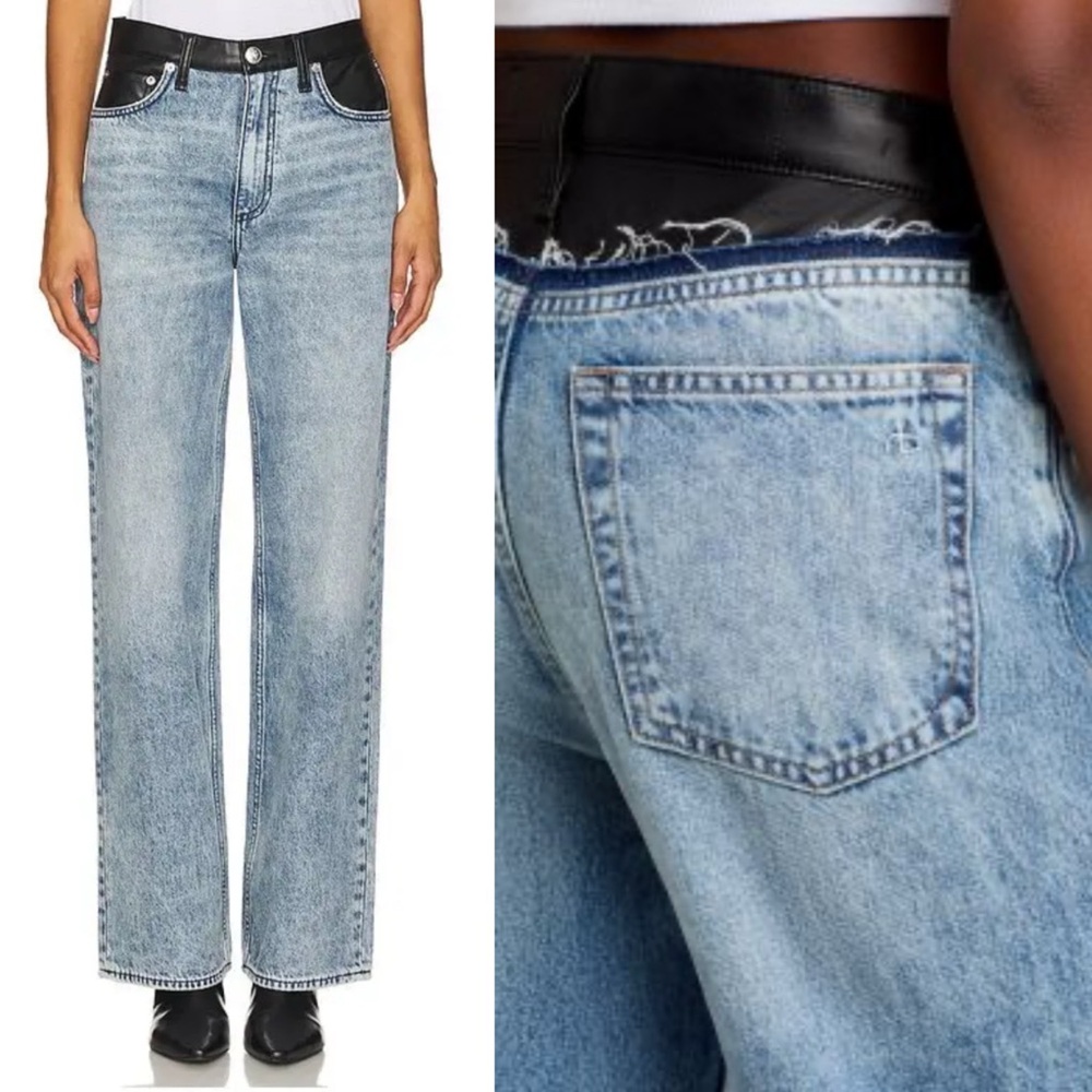 NEW Rag & Bone Shea Mixed Media Faux Leather Denim Combo High Rise Relaxed Jeans - Picture 4 of 14